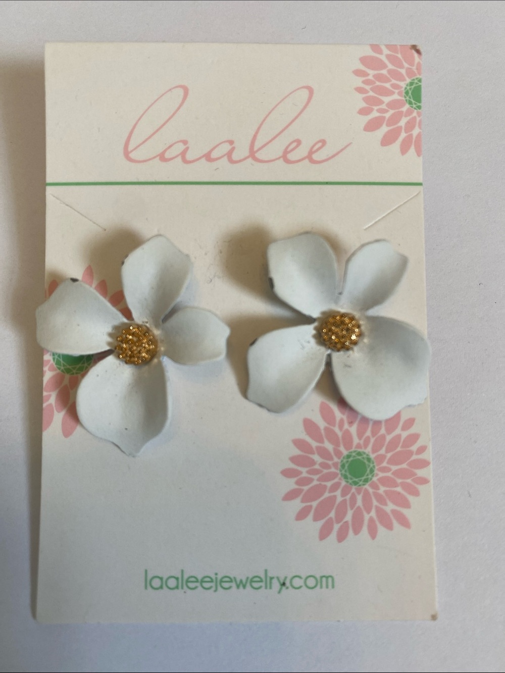 White Flower Stud Earrings with Gold Center